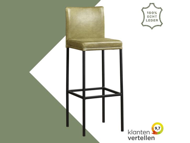 Leren barkruk Break hoog - Vintage Olive (olijf/groen) -, Huis en Inrichting, Barkrukken, 90 cm of meer, 1 kruk, Nieuw, Leer, Ophalen of Verzenden
