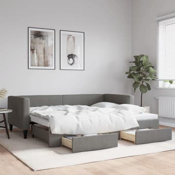 vidaXL Slaapbank onderschuifbed en lades 90x200 cm stof, Huis en Inrichting, Slaapkamer | Bedden, 90 cm, Eenpersoons, Verzenden