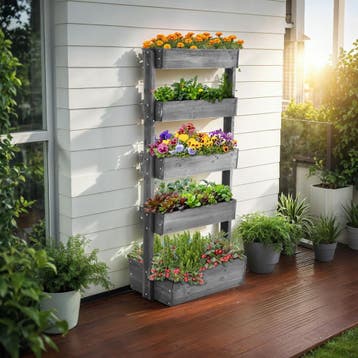 Plantenbak Flora, gelakt hout, met plantenfolie, Verzenden, Nieuw