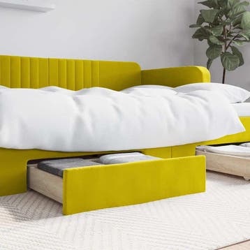 vidaXL Bedlades 2 st bewerkt hout en fluweel geel, Verzenden, Nieuw, Hout