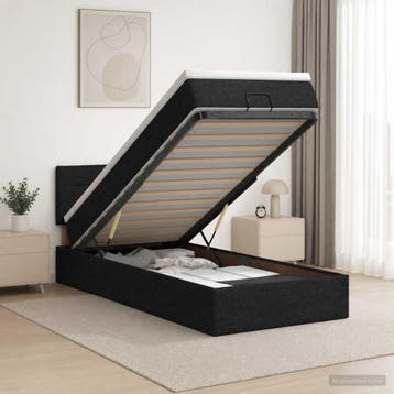 vidaXL Ottoman bed met matras met hoofdeinde Zwart 90 x 200, Verzenden, Nieuw, Eenpersoons, Zwart