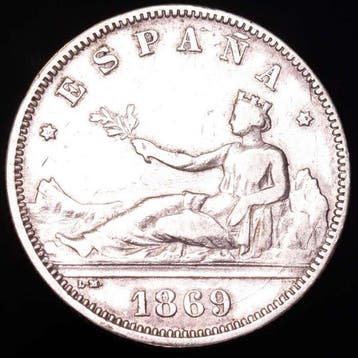 Spanje. Gobierno Provisional. 2 Pesetas 1869. Estrellas