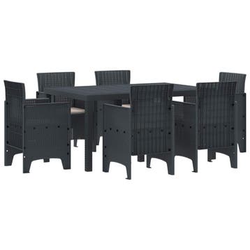 vidaXL Tuin Eetset 7 st Antraciet Polt riet, Verzenden, Nieuw, 7 zitplaatsen