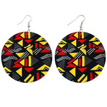 Zwarte / Rood / gele mud cloth / bogolan - Afrikaanse oorbel, Ophalen of Verzenden, Nieuw