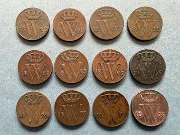 Nederland. 1/2 Cent 1823- 1877: 12 stuks uit 12, Postzegels en Munten, Munten | Nederland