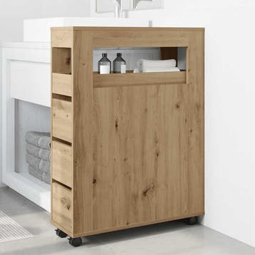vidaXL Badkamerkast smal met wielen bewerkt hout artisanaal, Huis en Inrichting, Verzenden, Nieuw