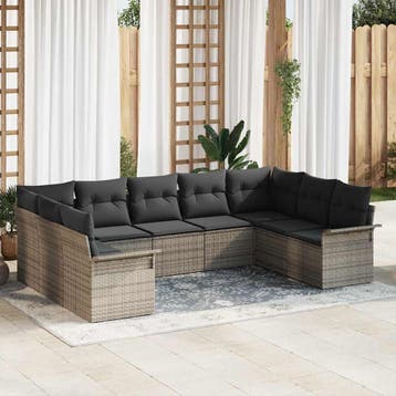 vidaXL Tuin Sofa Set 9 st Grijs poly rattan, Verzenden, Nieuw, Meer dan 8 zitplaatsen