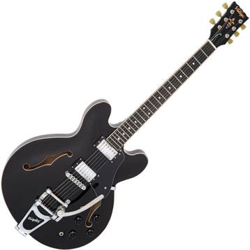 Vintage Semi-Acoustic Guitar incl  Bigsby - Gloss Black, Verzenden, Nieuw