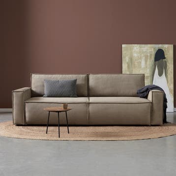 *WOONWINKEL* Tweepersoons Slaapbank Ribstof Beige, Verzenden, Nieuw
