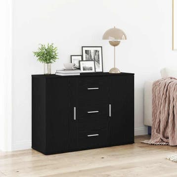 vidaXL Dressoir 91x29,5x65 cm spaanplaat zwart eikenkleurig, Huis en Inrichting, Verzenden, Nieuw, Overige houtsoorten