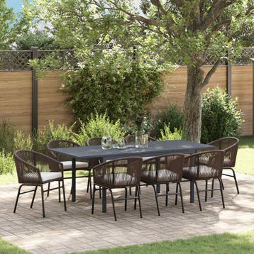 vidaXL Tuin eettafelset 9 st Bruin poly rattan, Verzenden, Nieuw, Meer dan 8 zitplaatsen
