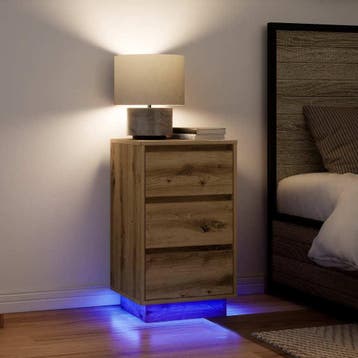 vidaXL Nachtkastje met LED-verlichting 38x34x65 cm, Verzenden, Nieuw, Hout