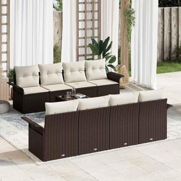 vidaXL Tuin Sofa Set 9 st Bruin poly rattan, Verzenden, Nieuw, Meer dan 8 zitplaatsen