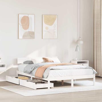 vidaXL Bedframe zonder matras massief grenenhout wit 140x200, Verzenden, Wit, 140 cm, 200 cm
