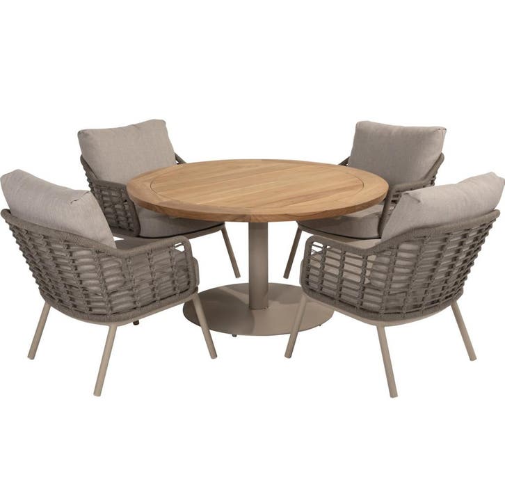 Puglia Saba low dining tuinset 130ØxH69 cm 5 delig latte, Tuin en Terras, Tuinsets en Loungesets, Nieuw, Ophalen of Verzenden