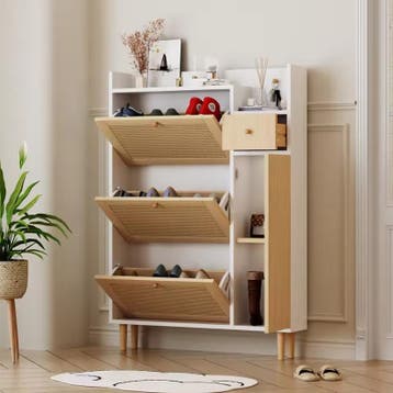 Schoenenkast met Rotan Deuren, Lades en Open Onderzijde, Verzenden, Nieuw