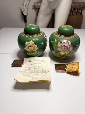 Vaas - cloisonné emaille, Messing, Koper - China (Zonder