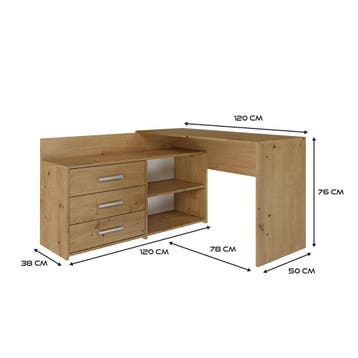 Hoekbureau eiken met ladekast (Kantoor), Huis en Inrichting, Verzenden, Nieuw
