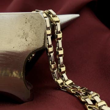 Bicolor gouden fantasie schakelketting, Ophalen of Verzenden, Gebruikt, Overige kleuren, Goud