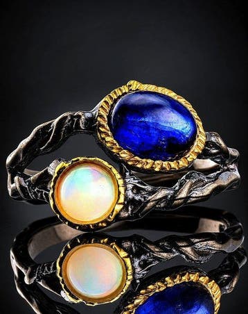 Blauwe Saffier Ring - 925 Sterling Zilver - Zwarte Rhodium