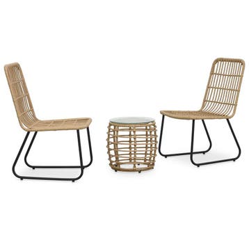 vidaXL 3-delige Bistroset poly rattan eikenkleurig, Verzenden, Nieuw, 3 zitplaatsen