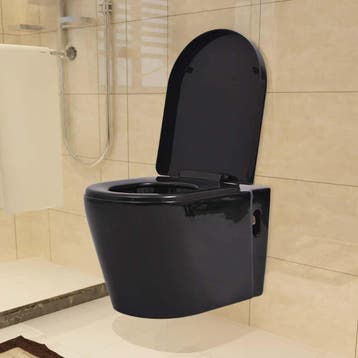 vidaXL Hangend toilet met verborgen stortbak keramiek zwart, Verzenden, Nieuw