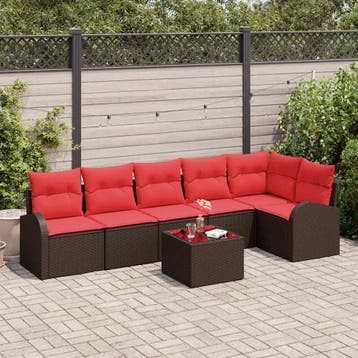 vidaXL Tuin Sofa Set 7 st Bruin poly rattan, Verzenden, Nieuw, 7 zitplaatsen