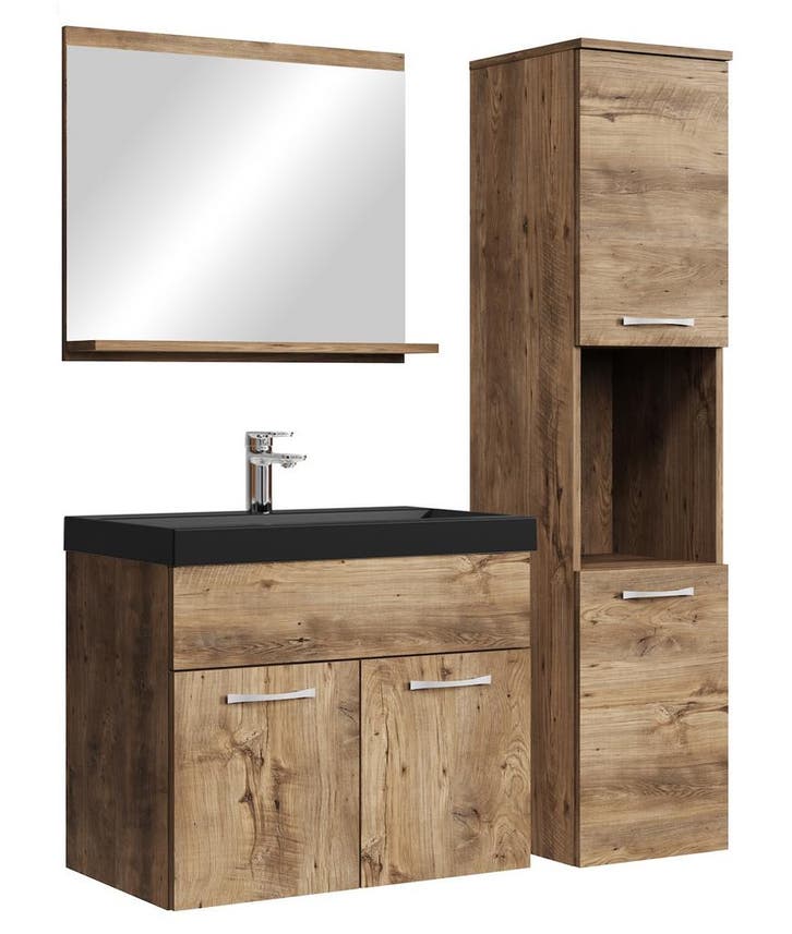 Badkamermeubel Set Montreal 60 x 35 cm Bruin Eiken Badmeubel, Huis en Inrichting, Badkamer | Badkamermeubels, Nieuw, Wastafelkast