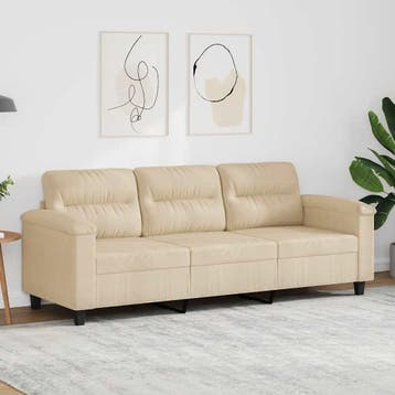 vidaXL Driezitsbank 180 cm microvezelstof crèmekleurig, Verzenden, Minder dan 150 cm, Stof, Driepersoons
