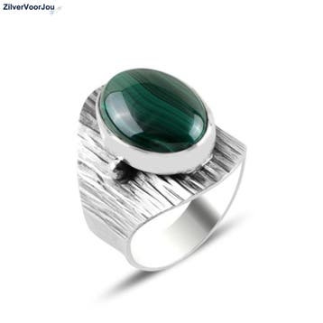 Zilveren groene malachiet ring handgemaakt, Verzenden, Nieuw, Zilver