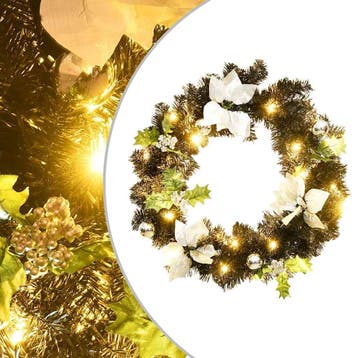 vidaXL Kerstkrans met LED-lampjes 60 cm PVC zwart, Diversen, Kerst, Verzenden, Nieuw