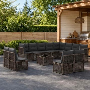 vidaXL Tuinbankenset 13 st 12-zits Grijs poly rattan, Verzenden, Nieuw, 3 zitplaatsen