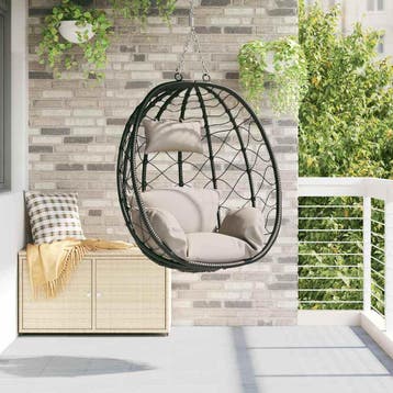 vidaXL Hangende ei-stoel poly rattan 91 x 54,5 x 107 cm, Verzenden, Nieuw