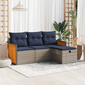vidaXL 4-delige Loungeset met kussens poly rattan grijs, Tuin en Terras, Tuinsets en Loungesets, Verzenden, Nieuw, Loungeset