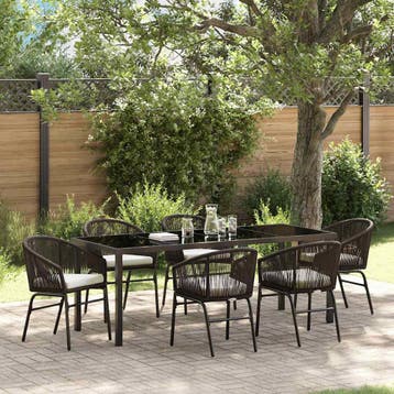 vidaXL Tuin eettafelset 7 st Bruin Gepoedercoat staal, Tuin en Terras, Verzenden, Nieuw, Rotan, 7 zitplaatsen