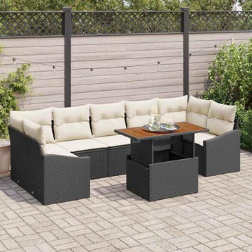 vidaXL Tuinbankenset 8 st Zwart en Crème, Verzenden, Nieuw, Rotan, 8 zitplaatsen