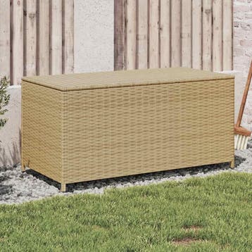 vidaXL Tuinbox met wielen 190 L poly rattan gemengd beige, Verzenden, Nieuw