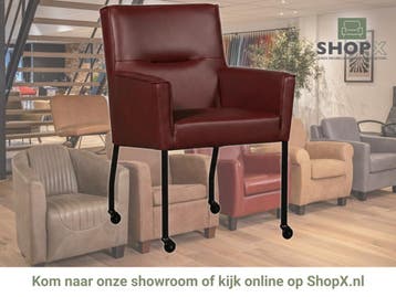 Leren eetkamerstoel met wieltjes en armleuning Lucky -, Huis en Inrichting, Stoelen, Bohemian, Industrieel, Modern, Scandinavisch