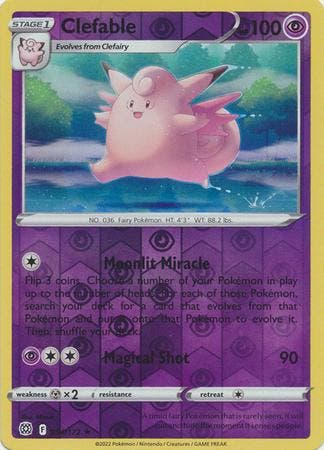 Clefable 54/172 reverse holo Brilliant Stars, Ophalen of Verzenden, Nieuw, Losse kaart, Foil