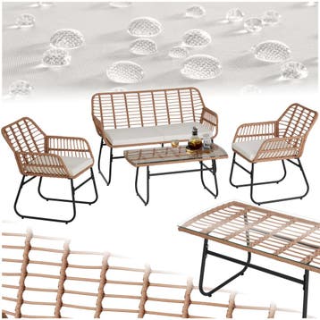 Wicker zitgroep Molfetta XL voor 4 personen - natuur, Verzenden, Nieuw