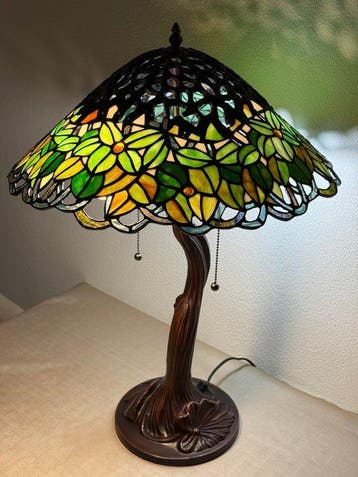 XXL Tiffany stijl tafellamp WHISPERING LOTUS lamp met 2