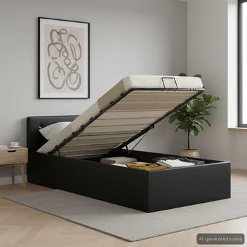 vidaXL Bedframe met opbergruimte hydraulisch kunstleer zwart, Overige materialen, 90 cm, Eenpersoons, Verzenden