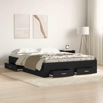 vidaXL Bedframe met lade Zwart Eiken 140 x 200 cm Bewerkt, Verzenden, Zwart, Hout, Nieuw