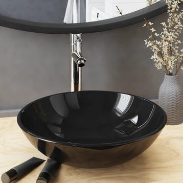 vidaXL Wastafel met kraan en pop-up afvoer gehard glas zwart, Verzenden, Nieuw