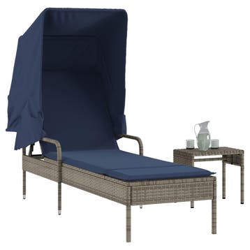 vidaXL Ligstoel met luifel en tafel grijs poly rattan, Verzenden, Nieuw