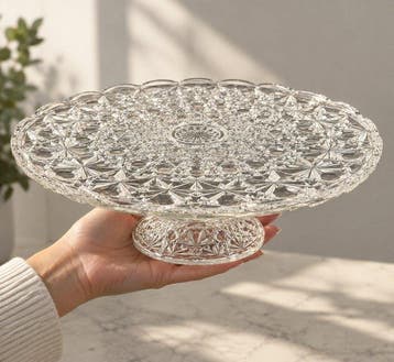 Taartstandaard - Kristal - Vintage Geperst Glas Ped