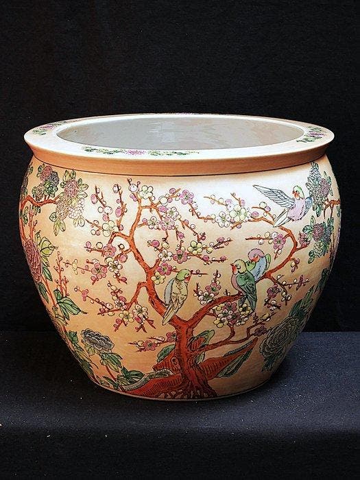 Bloempot - Porselein - Handgeschilderd emaille - groot, Antiek en Kunst, Kunst | Designobjecten