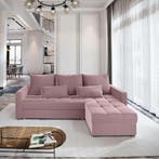 Hoekbank Kos met Opbergruimte Roze | Universeel | €449,-, Hout, Hoekbank, 200 tot 250 cm, 100 tot 125 cm