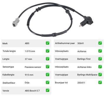 ABS-sensor Achteras Achteras links Citroën Berlingo, Auto-onderdelen, Verzenden, Nieuw, Citroën