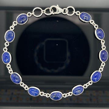Zilver - Armband - Natuurlijke lapis lazuli, Antiek en Kunst